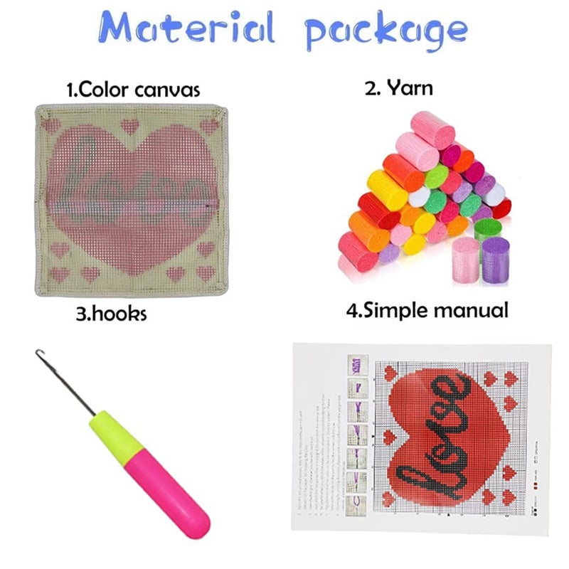 GemJelry Latch Hook Kits for Adults Kids DIY Love Pillow Cover Beginner Cross Stitch Kits with Preprinted Canvas Crochet Yarn Kits Creative Hand Craft Home Decoration 17'' X 17'' - Image 2